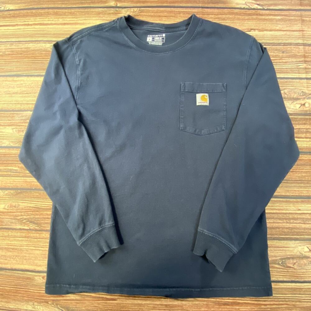 Carhartt Shirt Mens Medium Navy Long Sleeve Pocket Workwear Tagless Tee Crewneck
